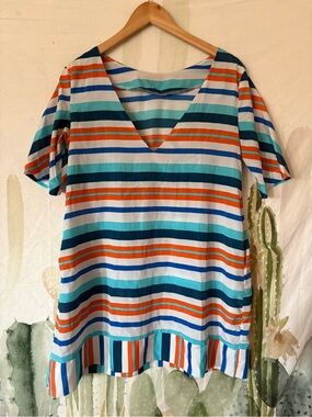 Mychael Knight Project Runway Striped V-Neck Women’s Mini Dress Cover Up 🌵